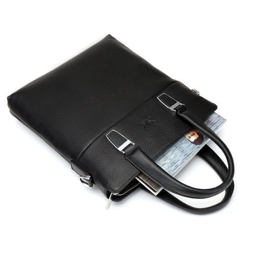 七匹狼男士皮包手提单肩包竖款手拿商务斜挎包真牛皮休闲文件包男包 新款 黑色竖款1A4964112-01 商品图3