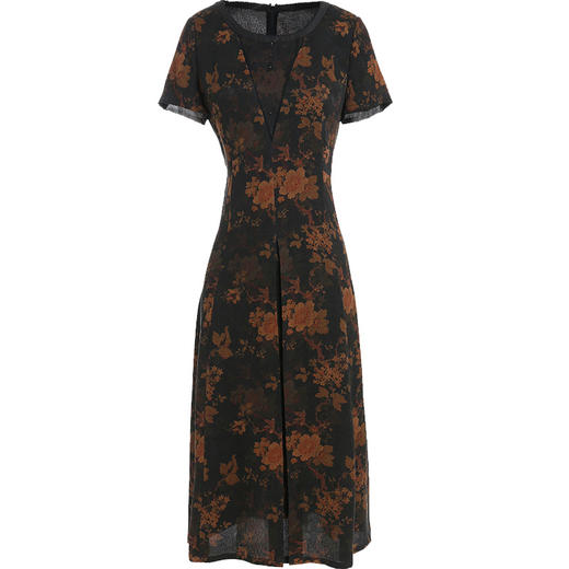 【雅韵牡丹花】【香云纱】乔万尼重磅真丝连衣裙气质流行短袖桑蚕丝长裙ES2E116 商品图4