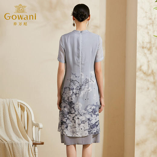 乔万尼新款夏装女气质印花中国风宽松直筒真丝桑蚕丝连衣裙ES2E110 商品图3