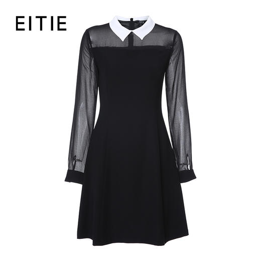EITIE爱特爱女装秋款时尚通勤洋气镂空网纱拼接翻领收腰连衣裙女C2007504 商品图9