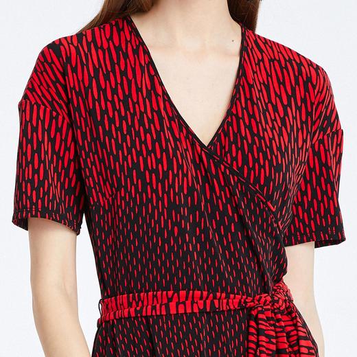 QF85D斯尔丽瑟俪2020年夏季新品收腰V领短袖针织印花连衣裙 商品图4