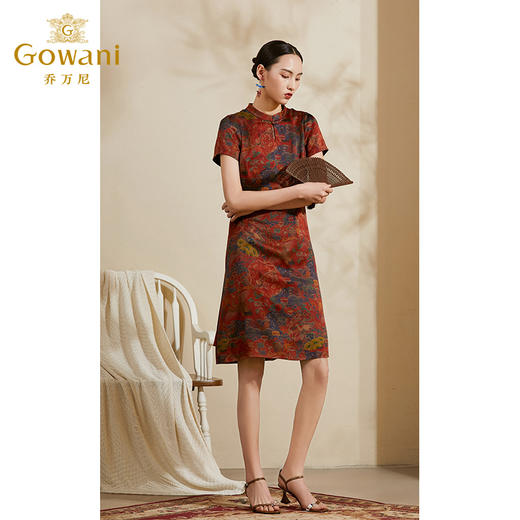 【仙鹤云雾花】【香云纱】乔万尼桑蚕丝连衣裙女气质显瘦复古端庄真丝裙中长款夏季ES2E109 商品图2