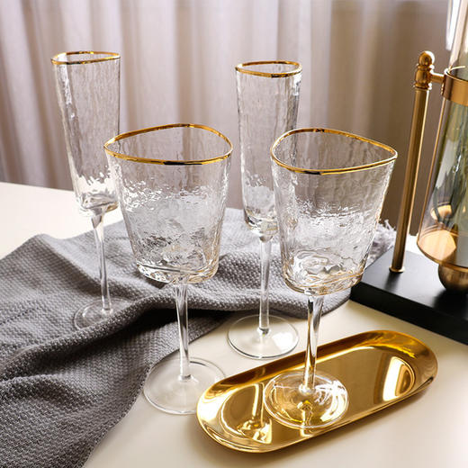 【红酒杯】创意锤目金边水晶玻璃小酒杯香槟杯欧式高脚葡萄酒杯玻璃红酒杯 商品图0