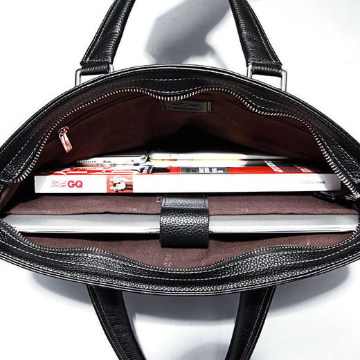 七匹狼（SEPTWOLVES）男包男士单肩包商务公文包斜跨手提包电脑包 头层牛皮啡色/黑色 可选 商品图5