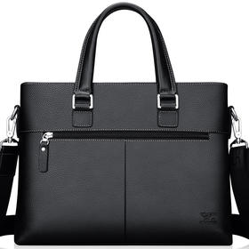 七匹狼（SEPTWOLVES）男包男士单肩包商务公文包斜跨手提包电脑包 头层牛皮黑色1A3452101-01