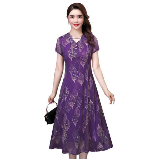 LFJR-8339实拍阔太太短袖洋气高档连衣裙 商品图4