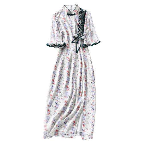 ZSM-200410夏季时尚旗袍  复古木耳边蝴蝶结印花连衣裙 商品图4