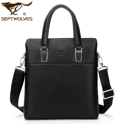 七匹狼男士皮包手提单肩包竖款手拿商务斜挎包真牛皮休闲文件包男包 新款 黑色竖款1A4964112-01 商品图0