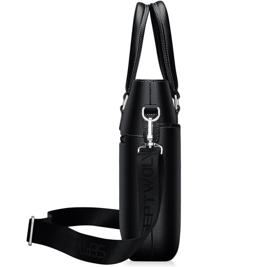 七匹狼（SEPTWOLVES）男包男士单肩包商务公文包斜跨手提包电脑包 头层牛皮啡色/黑色 可选 商品图4