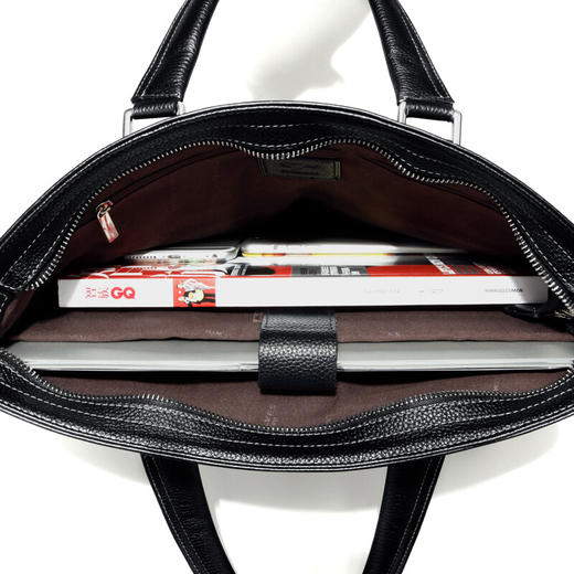 七匹狼（SEPTWOLVES）男包男士单肩包商务公文包斜跨手提包电脑包 头层牛皮啡色/黑色 可选 商品图3