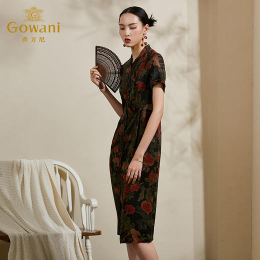 【香云纱】乔万尼真丝桑蚕丝连衣裙女夏季收腰显瘦印花长裙ES2E117 商品图2