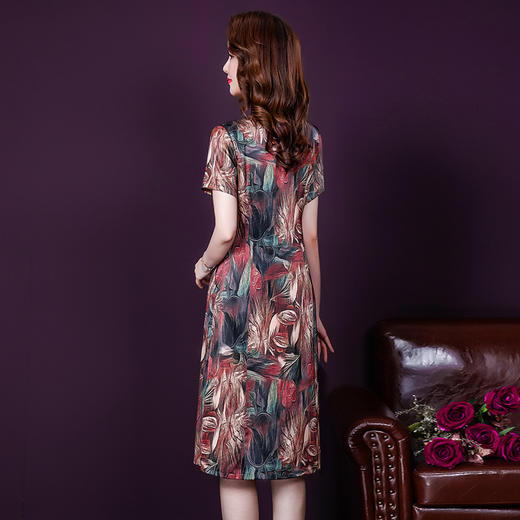 LFJR-8327实拍夏新款 仿真丝印花高贵中长款妈妈装连衣裙 商品图2