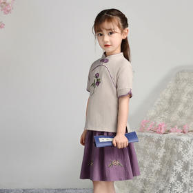 HGY-8635新品绣花款玫瑰套裙 女童民族风旗袍复古版