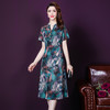 LFJR-8327实拍夏新款 仿真丝印花高贵中长款妈妈装连衣裙 商品缩略图0