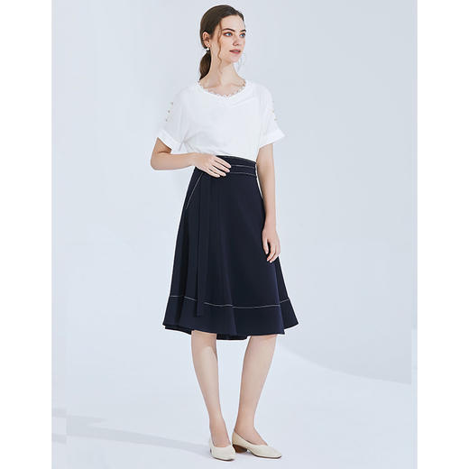 EITIE爱特爱女装新款高腰时尚腰带版型装饰半身裙A字裙5906604 商品图1