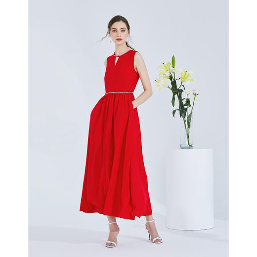 EITIE爱特爱女装夏季镂空V领钉珠钻饰礼服长裙连衣裙5777408 商品图2