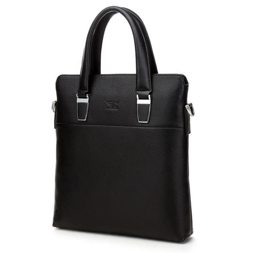 七匹狼男士皮包手提单肩包竖款手拿商务斜挎包真牛皮休闲文件包男包 新款 黑色竖款1A4964112-01 商品图1