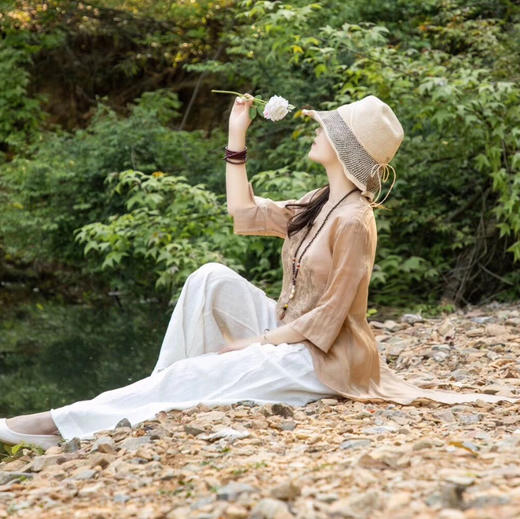 LPP-SG5139爆款原创  2020夏新款丝麻轻薄刺绣五分袖T恤燕尾上衣 商品图3