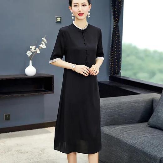 XY-MY13066新款宽松黑色百搭气质淑女纯色桑蚕丝连衣裙 商品图0