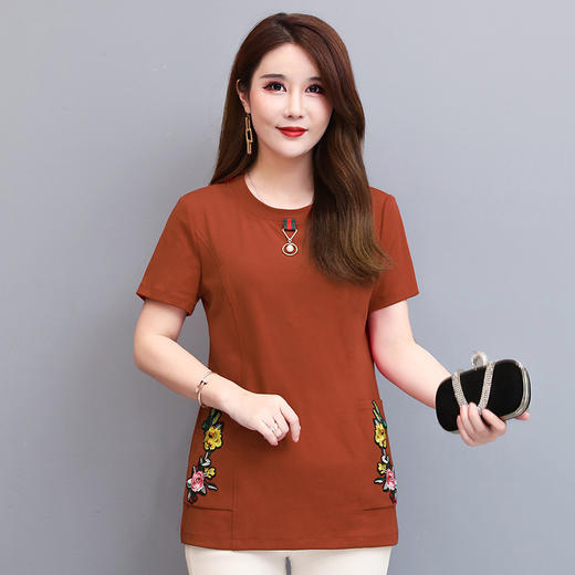 MQ-RL9918夏装新款大码纯棉短袖绣花t恤衫YY 商品图3