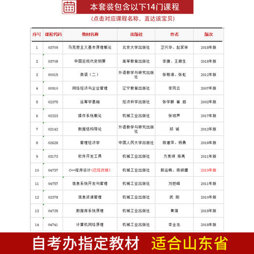 备考2022 全新正版自考教材全套山东计算机科学与技术 计算机信息管理本科专业全套教材必考14本含公共课专业代码B082208 商品图1