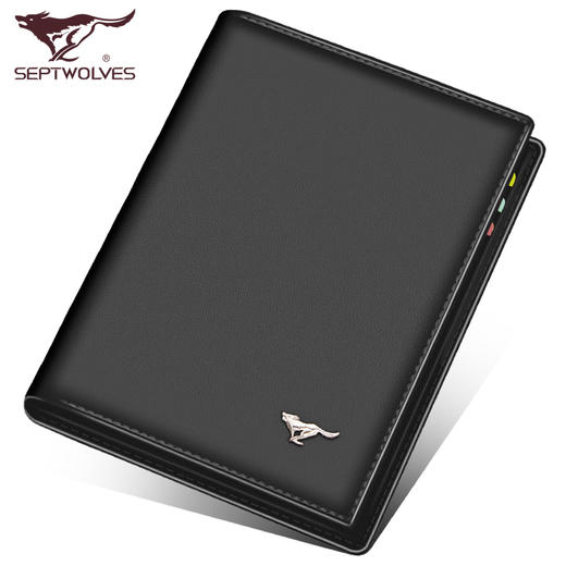 七匹狼（SEPTWOLVES）男士钱包短款商务休闲男式皮夹头层牛皮钱夹 黑色竖款3A0813162-01 商品图2