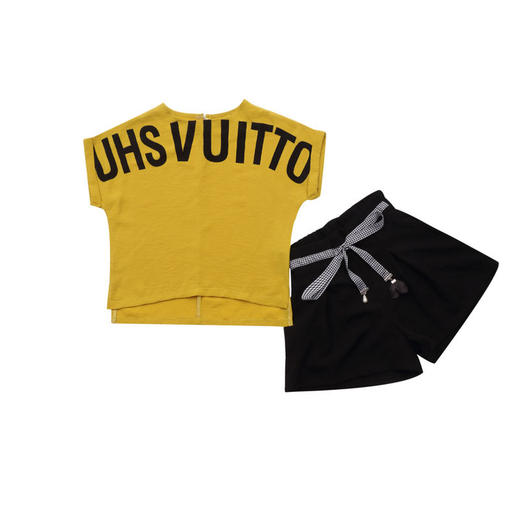 MN-2020031002夏新款中大童韩版字母短袖阔腿短裤洋气两件套 商品图4