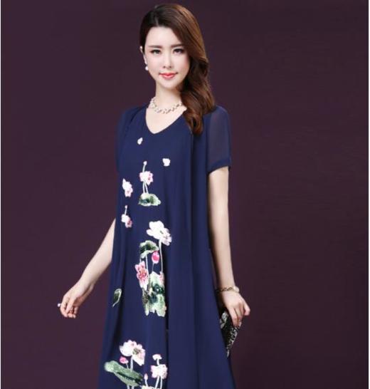 WXYW-6780X 新品雪纺刺绣假两件裙 商品图1