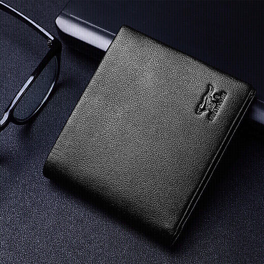 七匹狼男士钱包 男式头层牛皮钱夹休闲时尚男款票夹A138221-01AA1黑 横款 商品图0