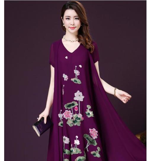 WXYW-6780X 新品雪纺刺绣假两件裙 商品图0