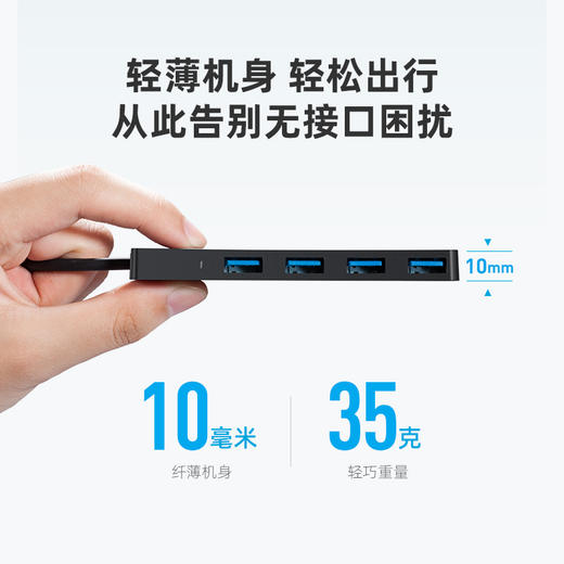 【热销】Anker安克 USB3.0分线器 高速4口HUB扩展坞集线器 电脑笔记本台式机一拖四多接口转换器延长线 60cm A7516612 商品图1