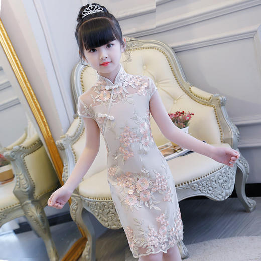 CHT-LS-110中国风女童旗袍裙 夏季薄款小女孩儿童古筝演出服 商品图0