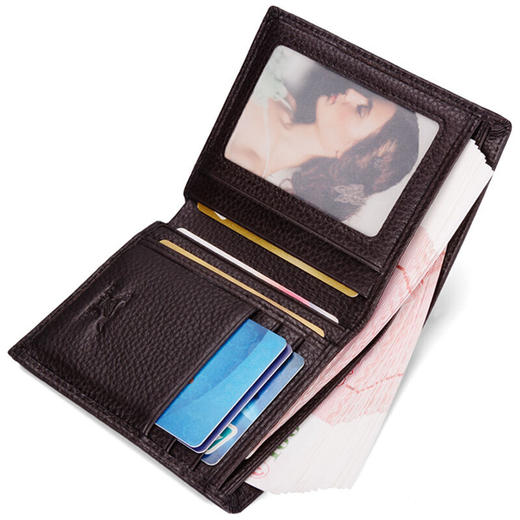 七匹狼钱包男士头层牛皮短款皮夹大容量钱夹多功能票夹 咖色竖款3A1310396-02 商品图2