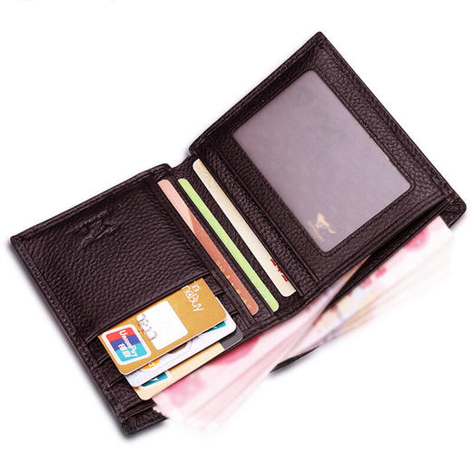 七匹狼 男士短款钱包 头层牛皮革竖款男式票夹多功能驾驶证件卡包 3A1313232-02咖色 商品图2