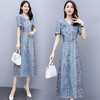 WZNH-SUN2057新款雪纺拼接碎花牛仔长款薄V领风衣印花长裙 商品缩略图2