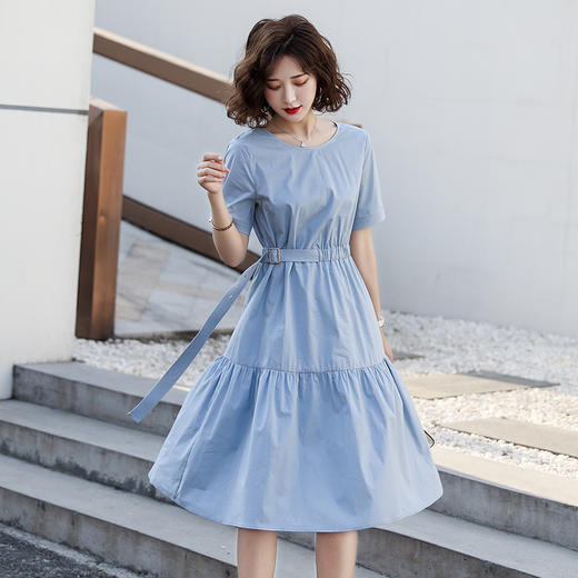 WZNH-HCNL3030夏季英伦风纯色时尚圆领修身连衣裙 商品图3