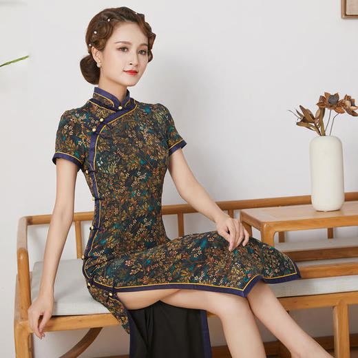 fd-qc1697962新款真丝长款手工盘扣旗袍裙 可定制