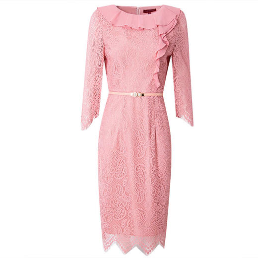 FMY-29727新款粉色蕾丝连衣裙中长包臀裙WH 商品图5