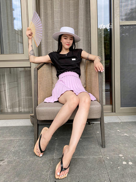 淡粉紫色冰丝花边复古针织百褶裙 商品图1