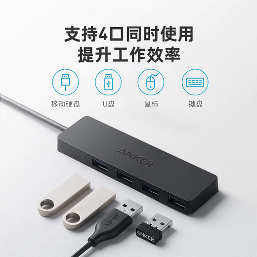 【热销】Anker安克 USB3.0分线器 高速4口HUB扩展坞集线器 电脑笔记本台式机一拖四多接口转换器延长线 60cm A7516612 商品图4