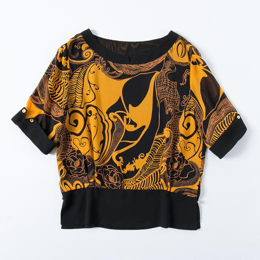 WZNH-ZYX966文艺复古宽松大码显瘦真丝缎圆领长袖上衣+阔腿长裤套装 商品图4