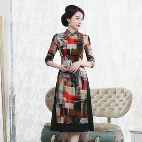 HYX-6366时尚修身改良复古风奥黛真丝旗袍