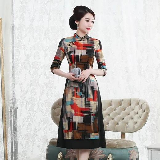 HYX-6366时尚修身改良复古风奥黛真丝旗袍 商品图0