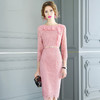 FMY-29727新款粉色蕾丝连衣裙中长包臀裙WH 商品缩略图0