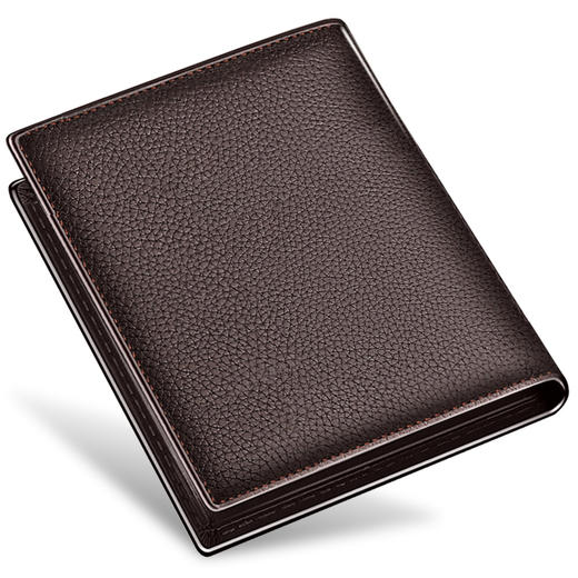 七匹狼 男士短款钱包 头层牛皮革竖款男式票夹多功能驾驶证件卡包 3A1313232-02咖色 商品图1