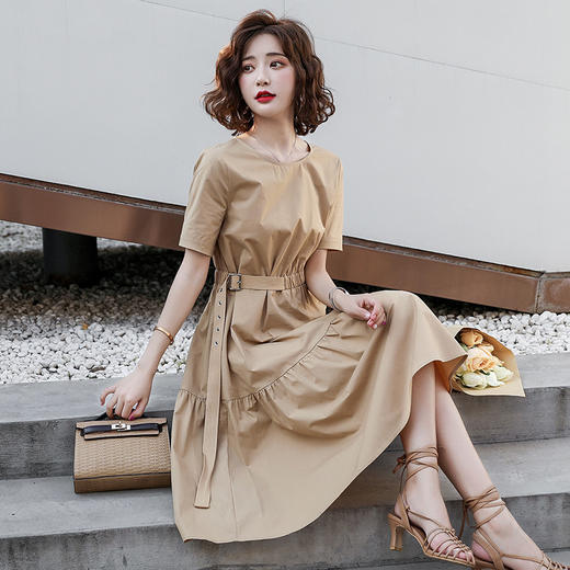 WZNH-HCNL3030夏季英伦风纯色时尚圆领修身连衣裙 商品图2