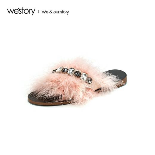 westory2019春夏新款水钻毛毛拖鞋女平底优雅仙气宴会W29BJ60261 商品图0