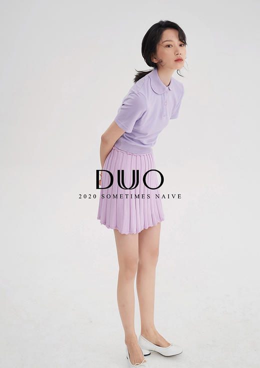 淡粉紫色冰丝花边复古针织百褶裙 商品图3