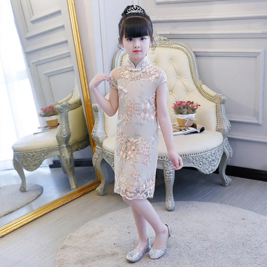 CHT-LS-110中国风女童旗袍裙 夏季薄款小女孩儿童古筝演出服 商品图2