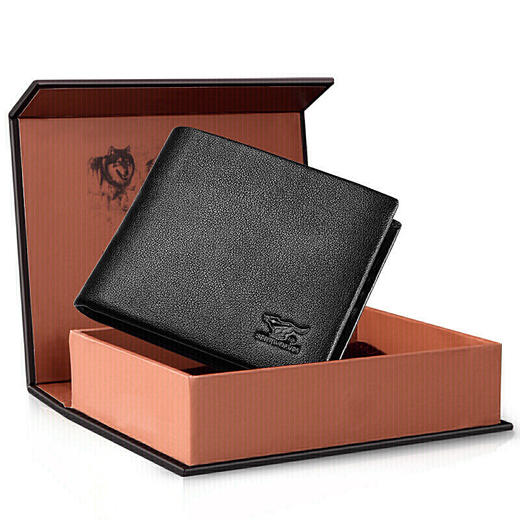 七匹狼男士钱包 男式头层牛皮钱夹休闲时尚男款票夹A138221-01AA1黑 横款 商品图1